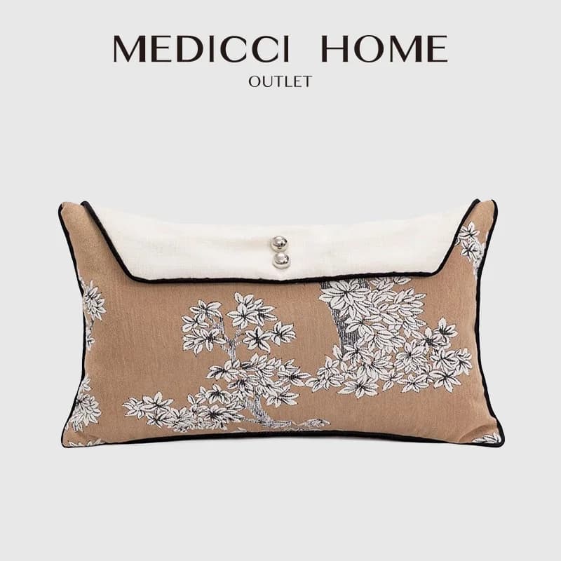 Medicci Home Spectacular Taupe Toile Fodera per cuscino lombare con supporto in velluto nero Federa per cuscino di arte orientale Elegante arredamento per la casa