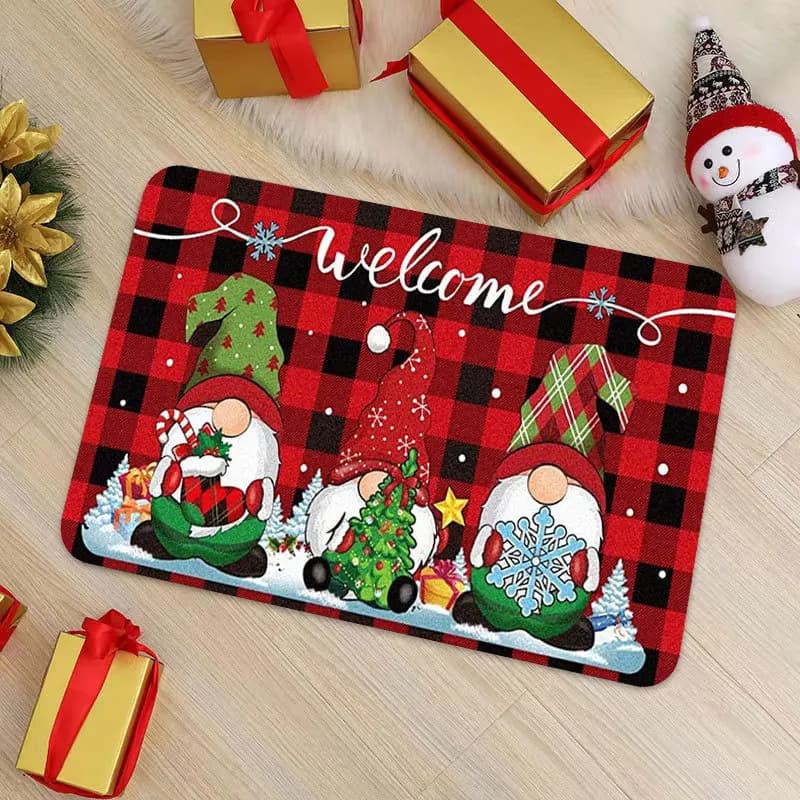 VIKAMA 2026 Feliz Natale Benvenuto Zerbino Lavabile Tappetino per porta d'ingresso Tappeto per interni ed esterni per la casa invernale