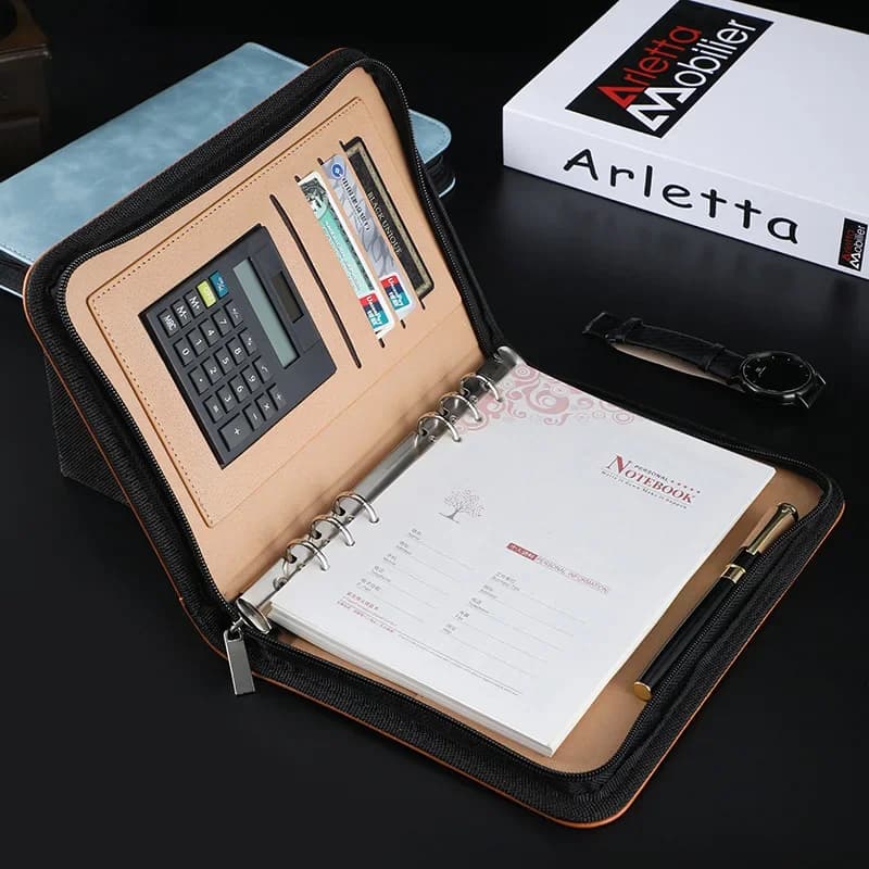 Quaderno e diario A5 con raccoglitore per calcolatrice quaderno a spirale cartella per Manager aziendale manuale per borsa con cerniera