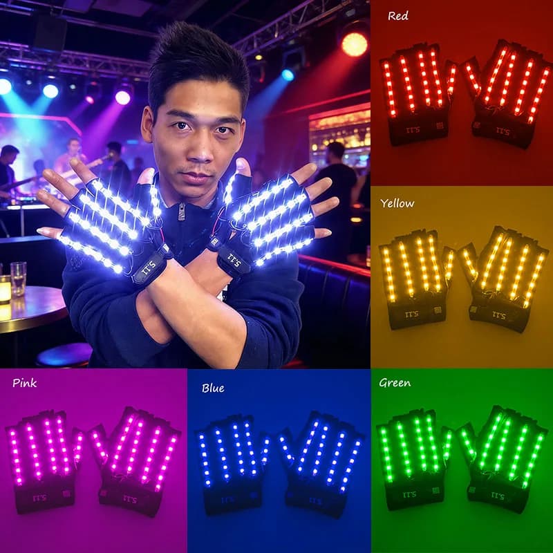 Guanti Fluorescenti alla Moda per Spettacoli, Guanti LED Luminosi, Accessori per Costumi da Festa Neon, Oggetti di Scena per Atmosfera da Bar, Dita Lampeggianti