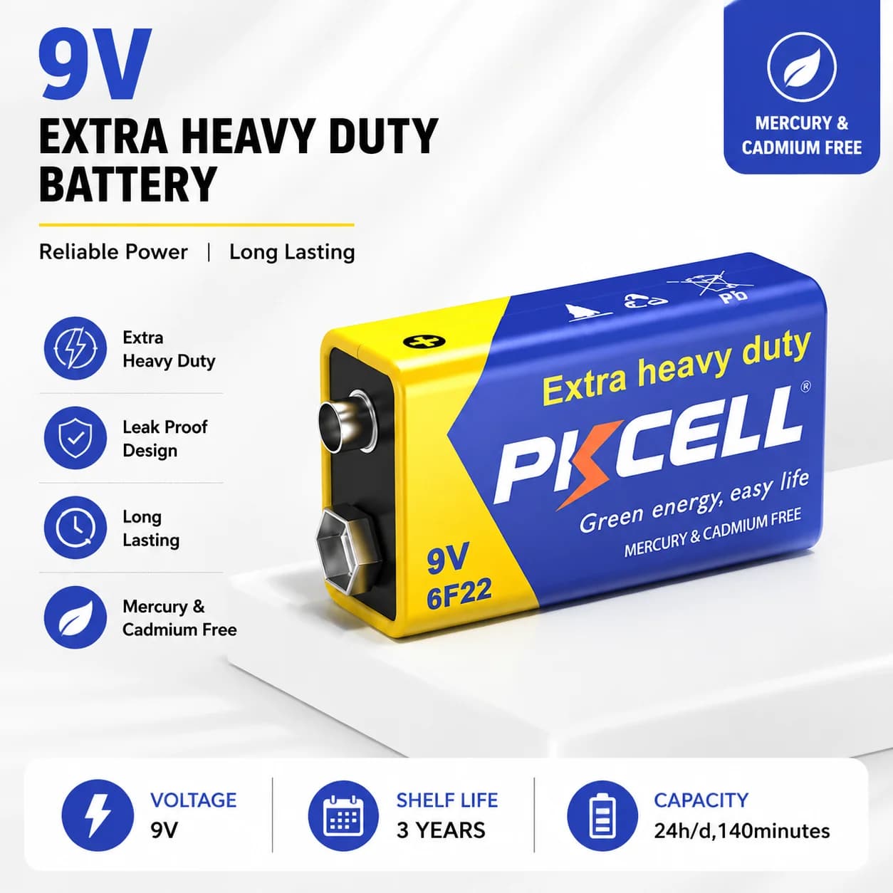 9V Zinc-Carbon Batteries, PP3 MN1604 EN22 Leak-Proof Heavy-Duty Non-Rechargeable for Smoke Detector Multimeter Remote Control
