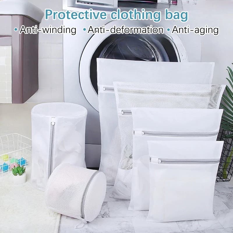 Sacchetto per bucato bianco grande e resistente in rete, organizer per biancheria intima, calze, scarpe e vestiti, copertura per lavatrice