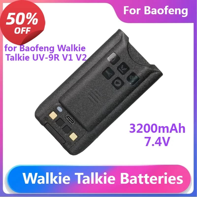 Batterie Walkie Talkie per Baofeng Walkie Talkie UV-9R V1 V2 con batteria ricaricabile di tipo C 3200mAh