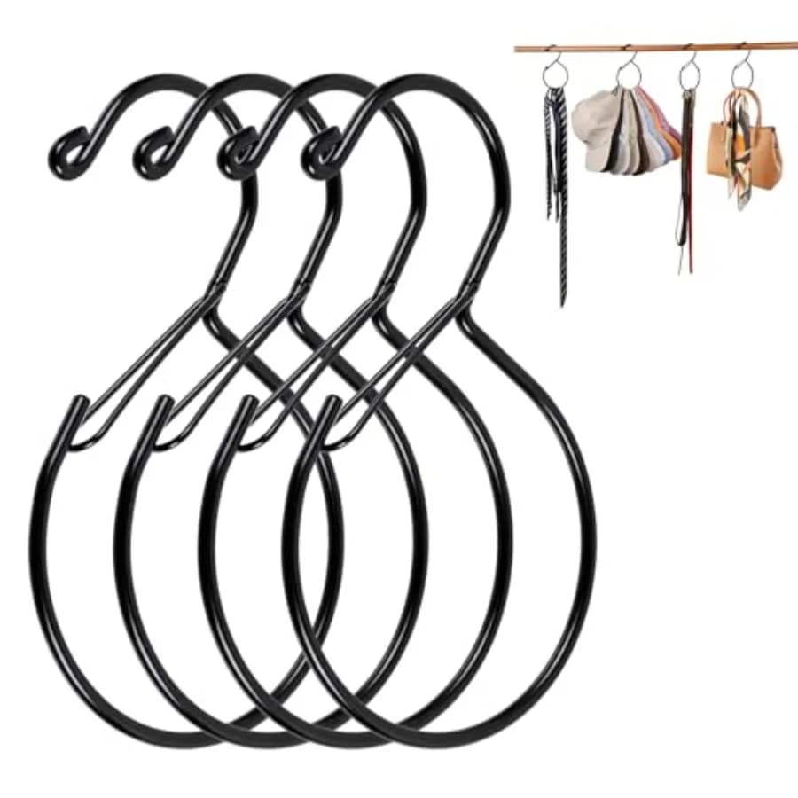 4Pcs Hat Hanger and Belt Hanger with Safety Clip for Closet, Black Baseball Caps Organizer for Closet, Hat Rack for Belt Ties T