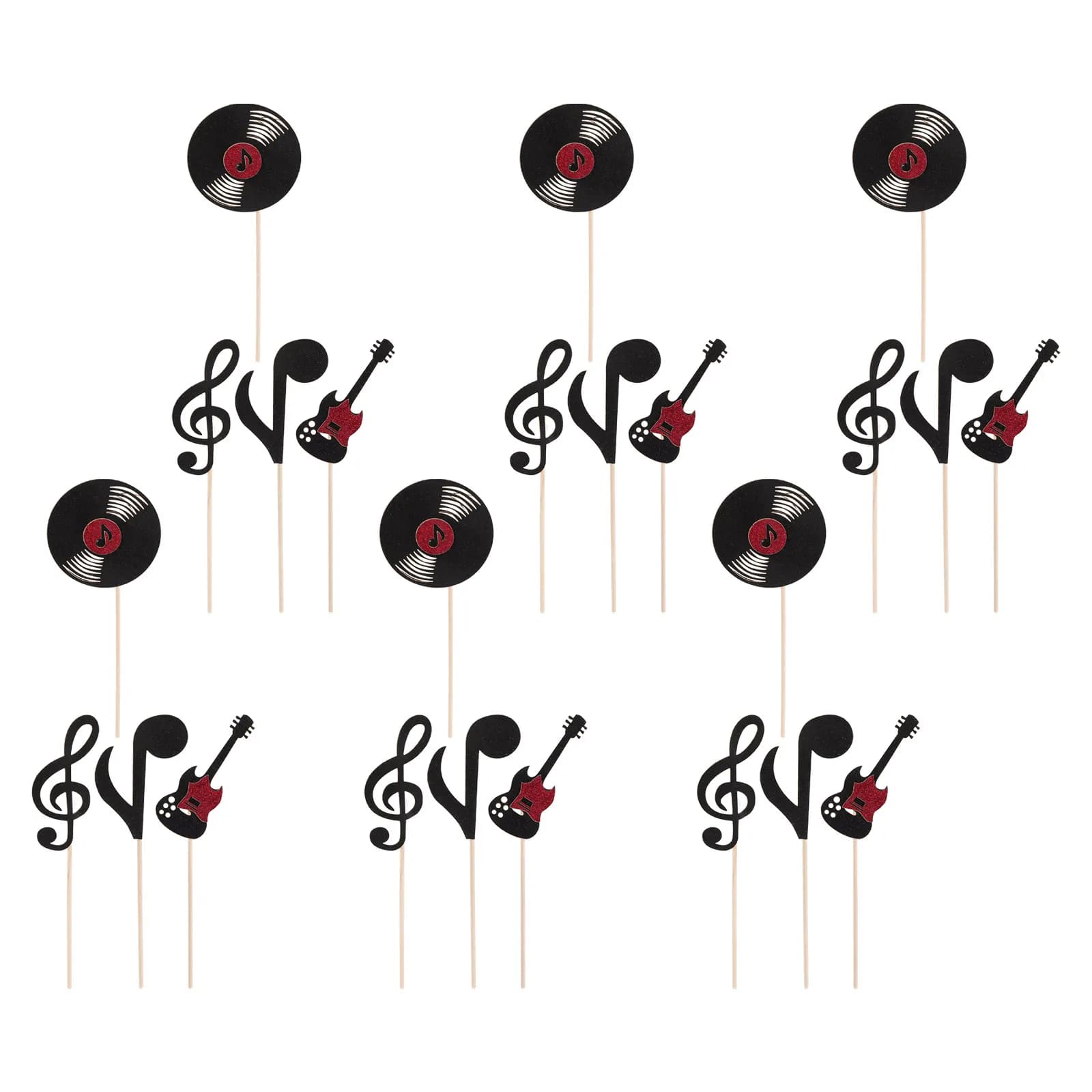 24Pcs Music Party Cake Decorations Guitar Vinyl Record Cupcake Picks Rock and Roll Birthday Supplies Note Cupcake Picks