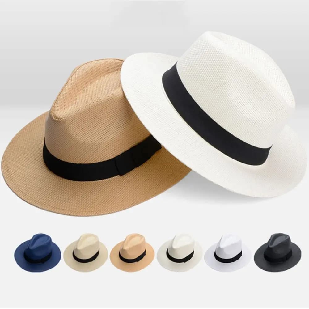 Fashion Vintage Men Straw Hat Sun Protection Wide Brim Cowboy Jazz Cap Casual Gentleman Panama Cap Travel