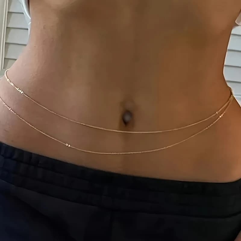 1Double-layer gold metal waist chain belt - Women's Fashionable and Sexy Belly Accessories，Suitable for the beach or festive occ