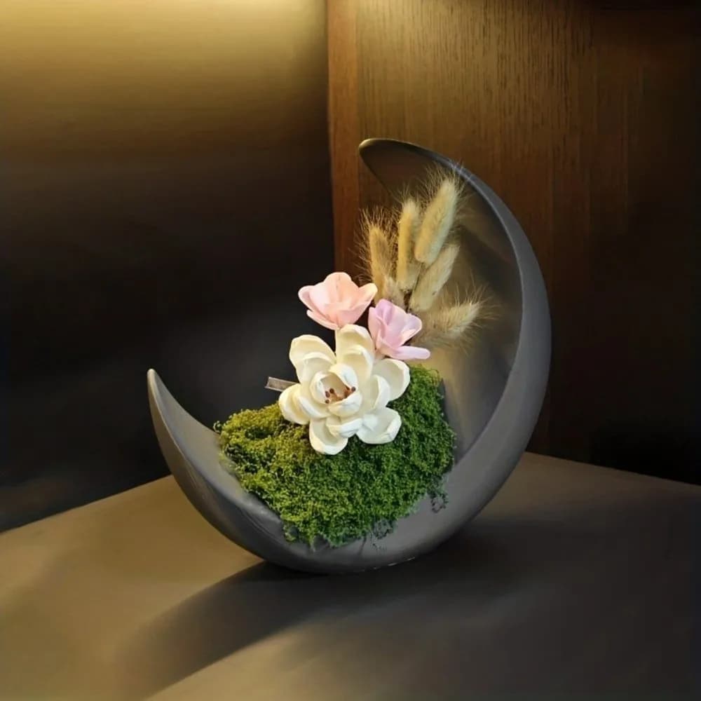 Creative Modern Moon-Shaped Flower Pots Decorative Minimalist Flower Holder Plastic Plant Terrarium Living Room