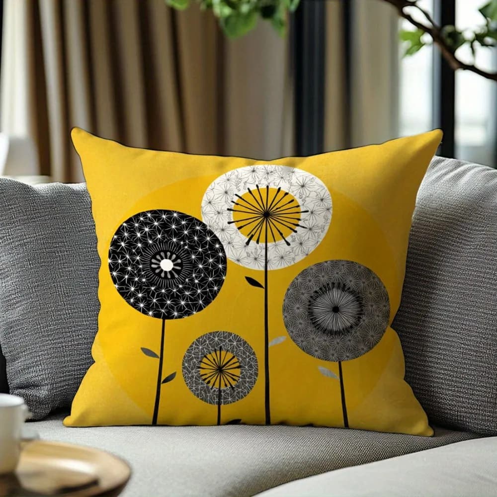Dopamine Yellow Abstract Minimalist Dandelion Print Pillowcase Soft Home Decor Cushion Cover for Sofa Bedroom, No Pillow Core