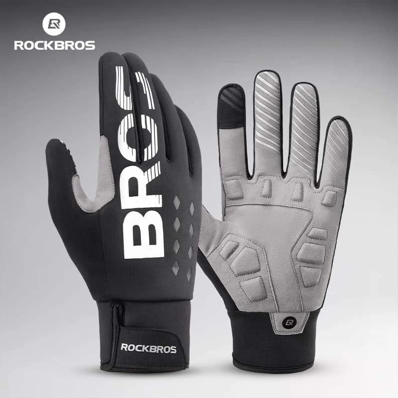 ROCKBROS Cycling Gloves Lightweight Warm Fleece Full Finger Gloves Anti-slip Shock Absorption SBR Palm Pad Outdoor Sports Gloves