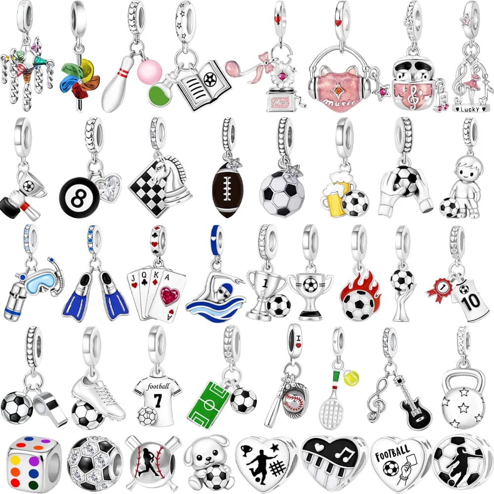 Pan Charms Chess Football Soccer Pendant Beads Fit Original Bracelet Jewelry DIY Birthday Gift for Boys Son Teens Men Her Sports