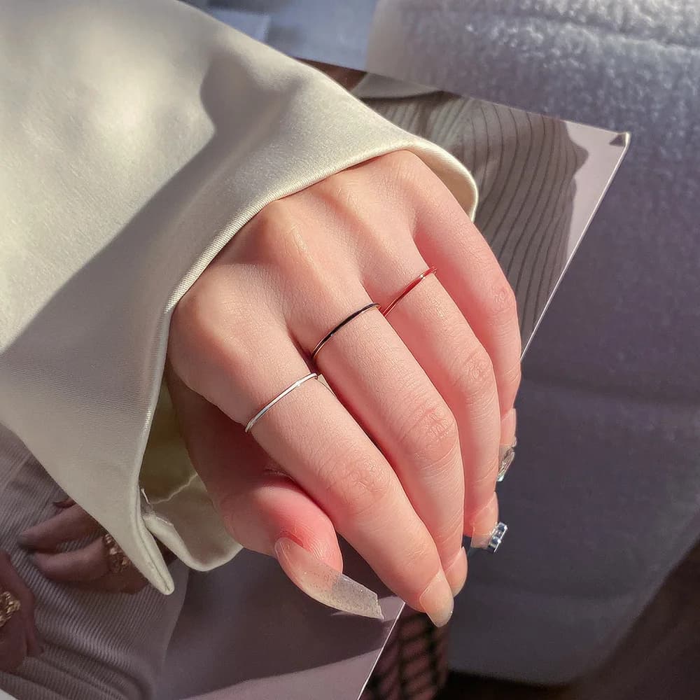 Titanium Steel Rose Gold Color 1mm Thin Ring For Women Tail Knuckle Finger Ring Enamel Fashion Jewelry Love Ring Size 5-13