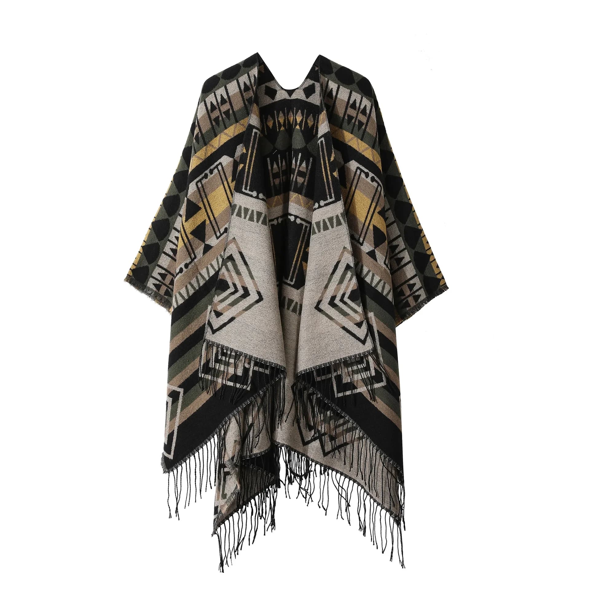 Poncho New Skilled Split Scarf Vintage Ethnic Style Imitation Cashmere Nappa Women's Mantle Women's Coat Warm Helmet