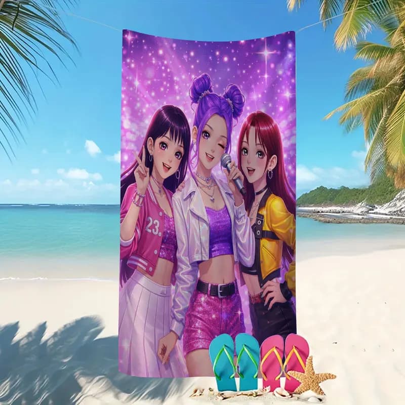1 asciugamano da spiaggia 3D K-pop Girl Group, realizzato in morbida microfibra con design ad asciugatura rapida, perfetto per la spiaggia, la piscina e i viaggi