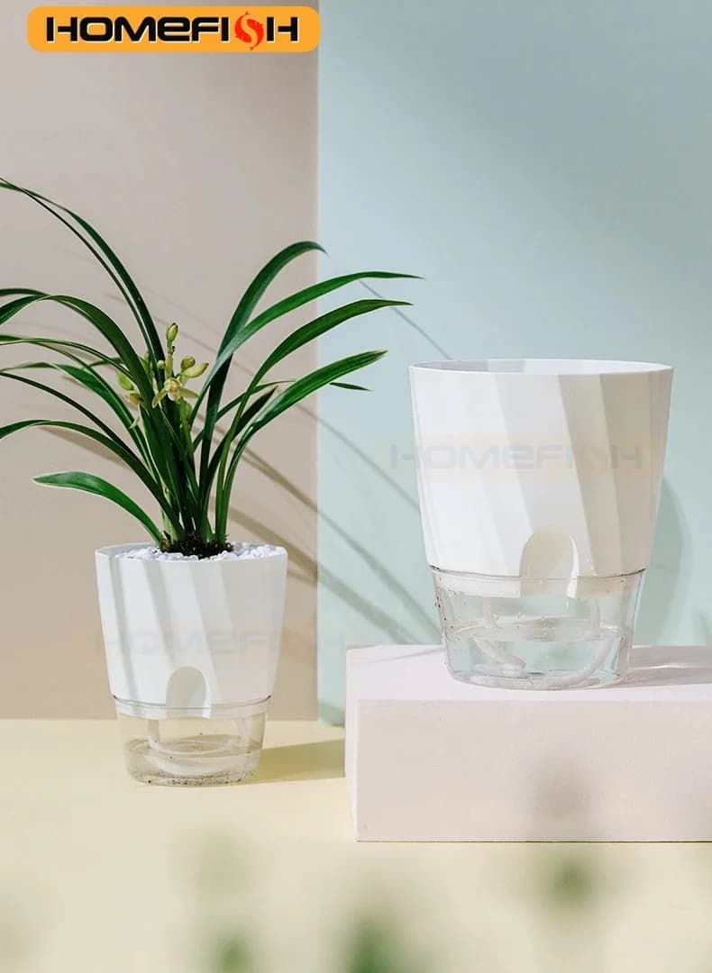 Vaso da fiori idroponico pigro Vaso da fiori automatico ad assorbimento d'acqua Fioriera per ufficio con irrigazione automatica in plastica trasparente a doppio strato