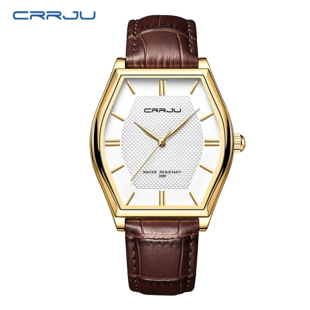 Orologio da uomo d'affari CRRJU Orologio alla moda impermeabile al quarzo giapponese con cinturino in pelle e acciaio a maglia sottile