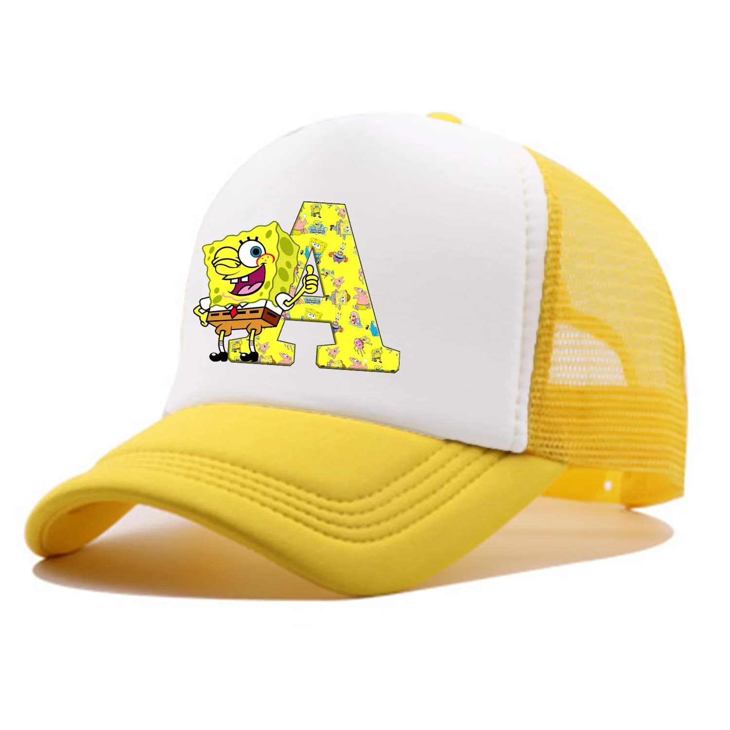 Spongebobs Baseball Cap for Kids Adult Cartoon Letter Mesh Cap Kawaii Peaked Hat Yellow Summer Cap Girls Boys Accessories Gift