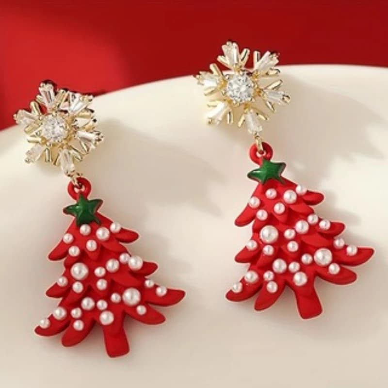 European and American Fashion Christmas Snowflake Christmas Tree Earrings, Women's Personalized Holiday Party Accessories Gifts