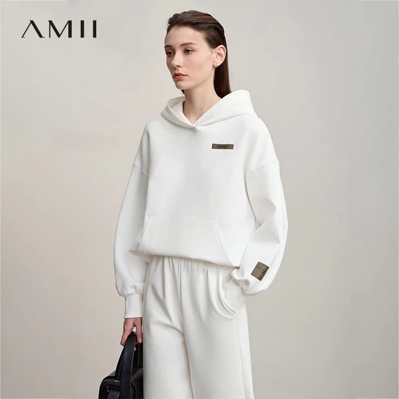 AMII Donna Felpe 2025 Autunno Nuove maniche lunghe in cotone stampato Felpa femminile Allentato Stile casual Felpe con cappuccio Donna 12523014
