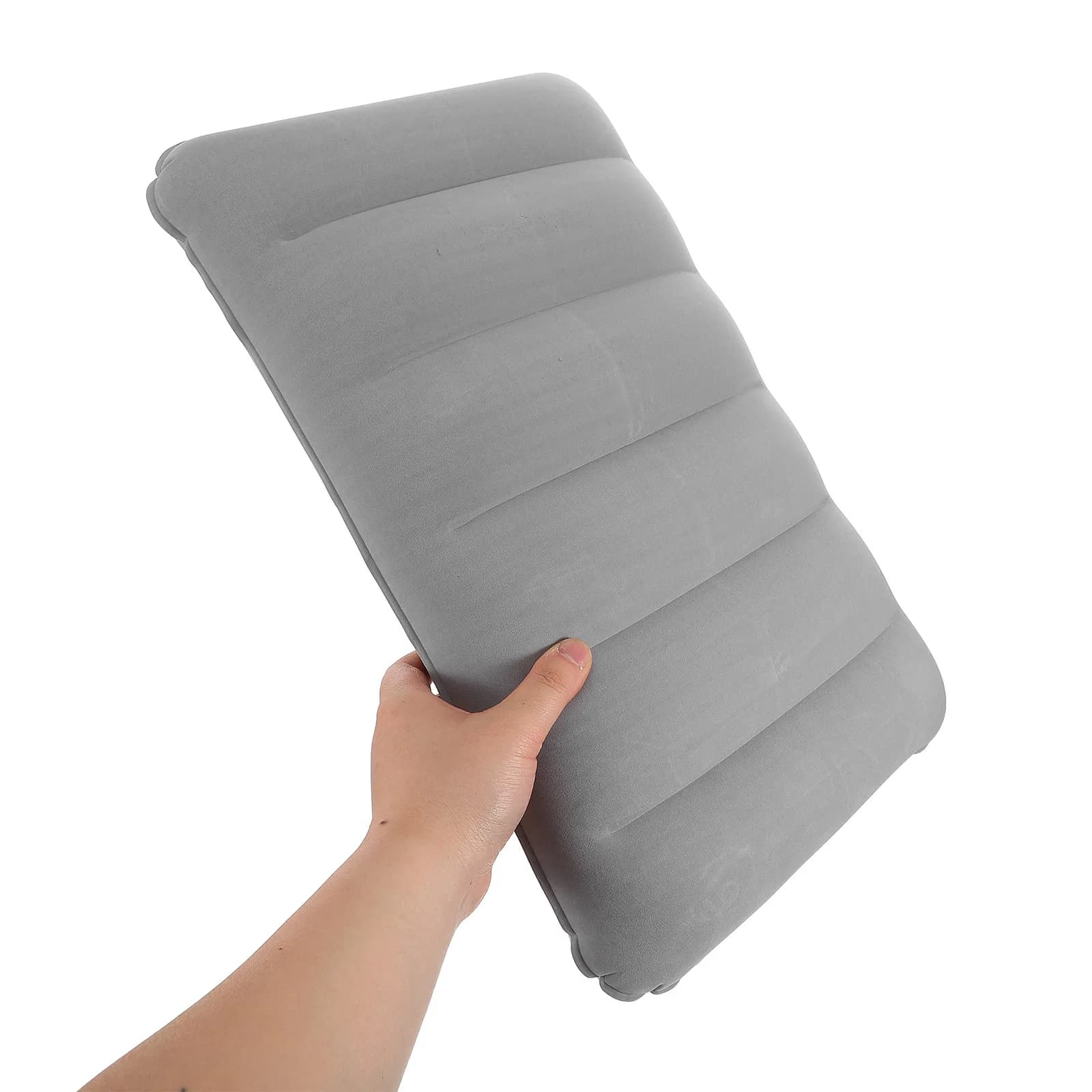 Cuscino Gonfiabile da Campeggio in PVC Rinforzato, Portatile e Leggero, con Superficie Floccata, Supporto Lombare Ergonomico per Esterni