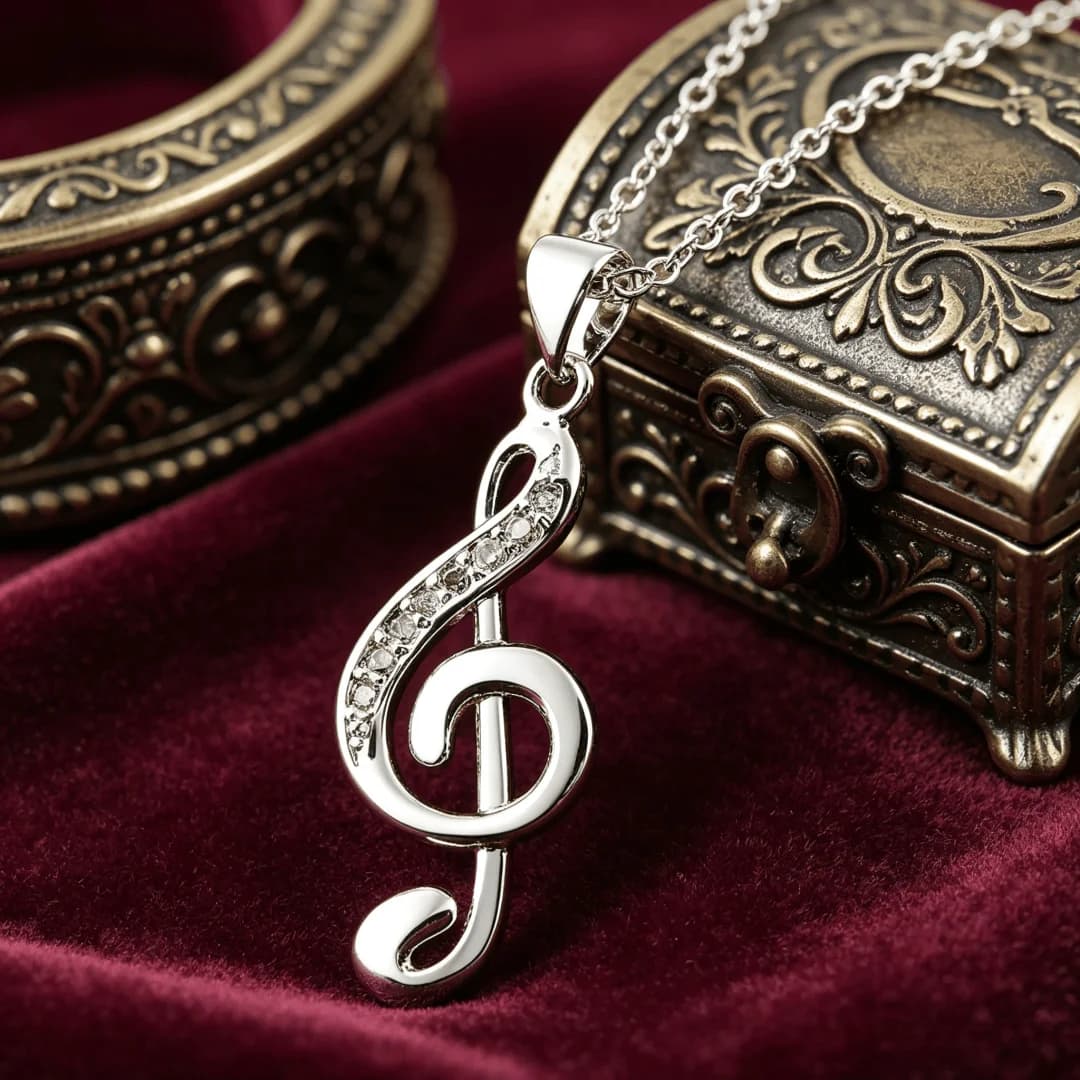 Factory Price Wedding Party Jewelry 925 sterling Silver Trend Music Symbol Pendant Necklace Women Stone Female Fashion