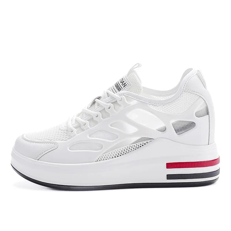 Scarpe primaverili estive in rete da donna Sneakers con plateau bianche e nere Scarpe casual piatte morbide e confortevoli con aumento di altezza di 8 cm DX941