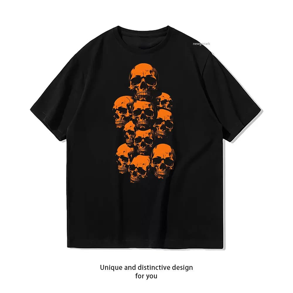 T-shirt Orange Skull Array T-shirt grafiche casual in cotone Streetwear creativo Camicia classica con scollo a O