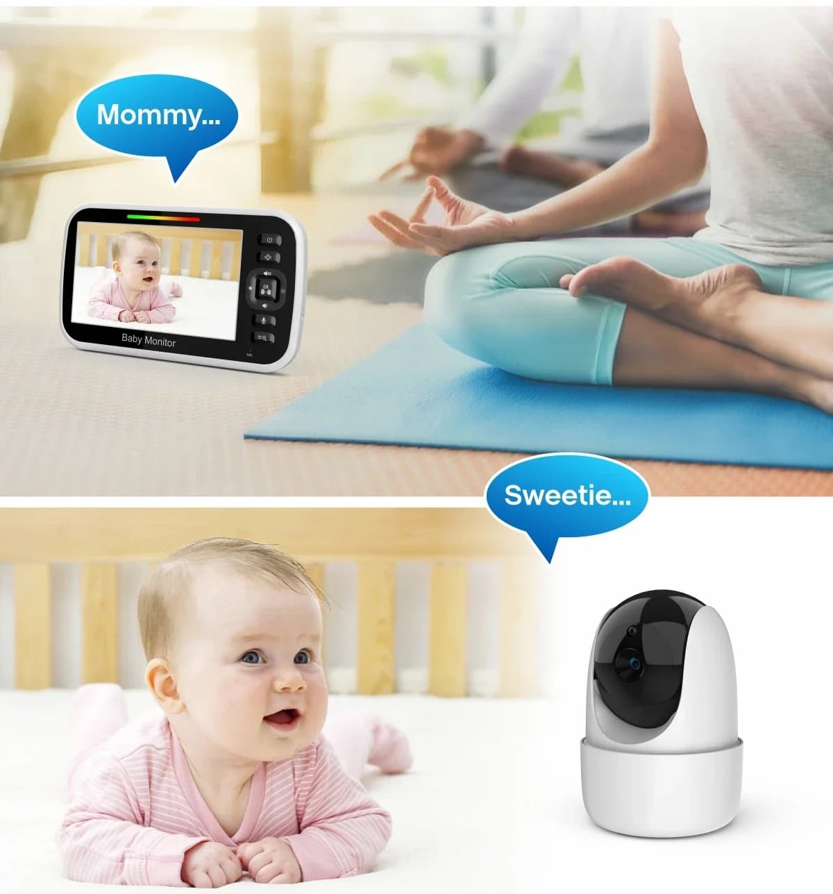 Baby monitor wireless HD da 5 pollici Pan-tilt Rotante Cura Ninna nanna Visione notturna Controllo del suono Controllo della temperatura Citofono SM651