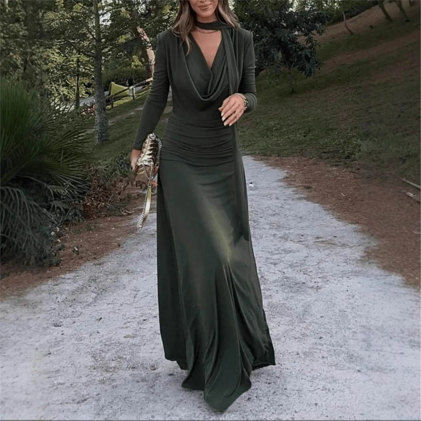 Elegant Long Sleeve Bodycon Dress with Sash High Waist A-Line Skirt for Women Fashionable City Walk Winter 2016 Guangzhou Made