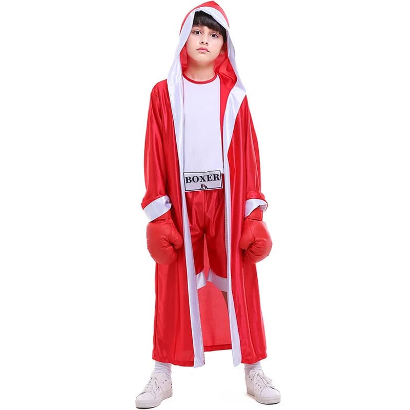 Costume da Boxer Rosso e Blu per Bambini, Abbigliamento Sportivo per Halloween, Vestiti per Fotografia di Incontri di Boxe