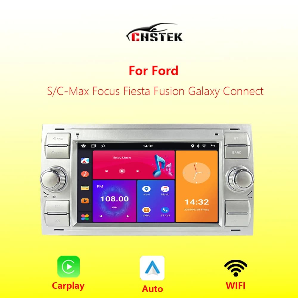 Autoradio Carplay Per Ford Focus Kuga Fiesta Transit Mondeo S/C-Max Galaxy Connect Android Auto Navigazione Bluetooth WIFI CHSTEK