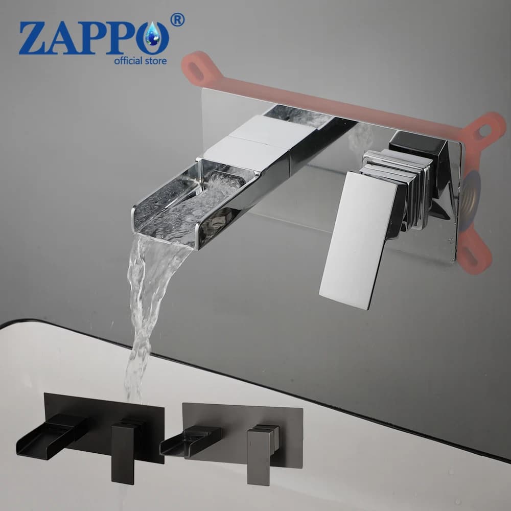 ZAPPO Waterfall faucet with chrome finish with hidden box for washbasin basin faucet mixer cold hot water wall mixer