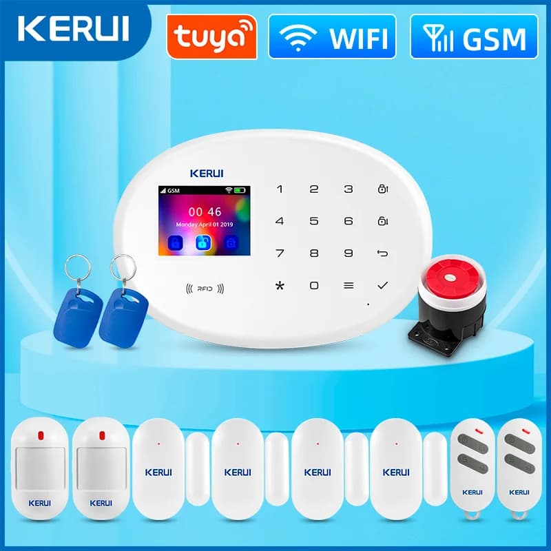 KERUI W202 Sistema di Allarme WIFI GSM Allarme Sicurezza Domestica Tuya Rilevatore di Movimento Intelligente Sensore Porta Antifurto Telecamera IP Lavoro Alexa Google