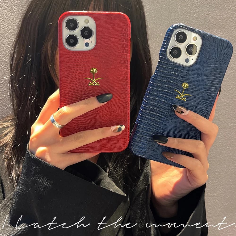 Custodia protettiva per telefono in pelle animale di lusso modello lucertola albero di cocco in metallo per Iphone 16 15 14 13 12 11 Pro Max dura Coque Fundas