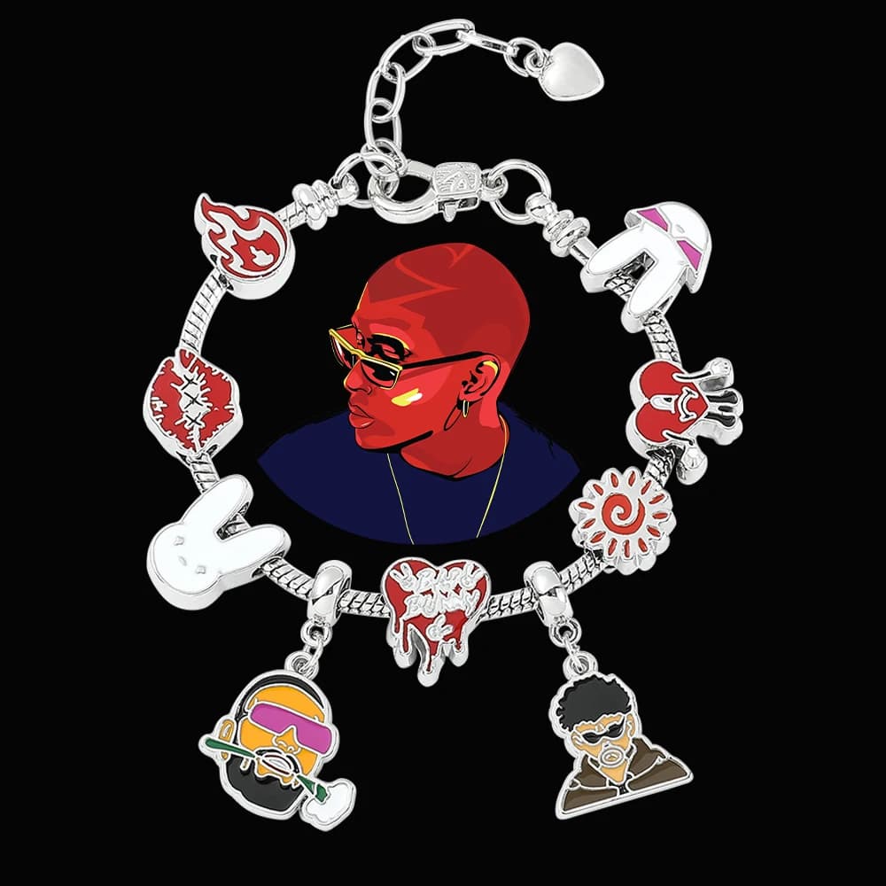 Rapper Bad Bunny Bracciale con ciondoli per i fan Regalo Bad Rabbit Love Heart Ciondolo Perline Bracciale rigido per accessori di gioielli da donna
