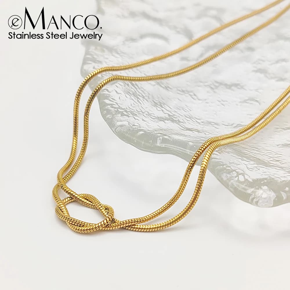 EMANCO Minimalist Jewelry Lusterless 14k Gold Plated Knotted Snake Chain Necklace Women's Stainless Steel Accessories Wholesale