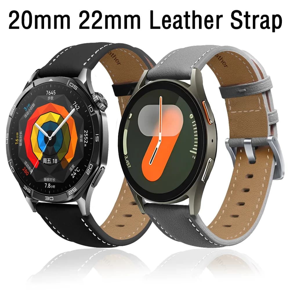 20mm 22mm Leather Strap for Samsung Watch 7 6 5 4 40mm 44mm Bracelet Huawei Watch 4 3 GT5 GT4-3-2 46mm Wristband Amazfit GTR 4