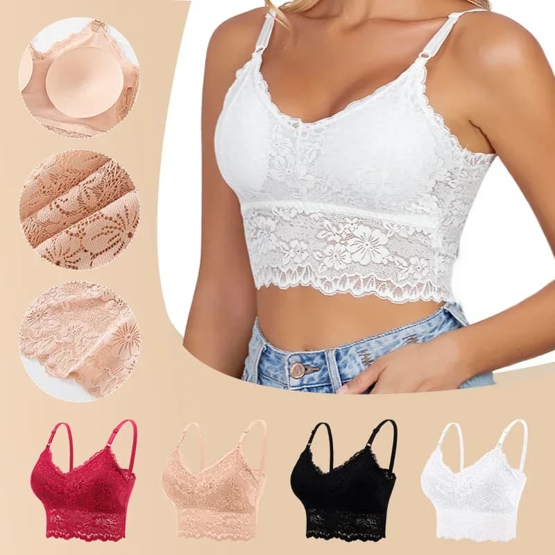 KIDCRKJ Adjustable Back Insert Pad Lingerie Temptation Women's Lace Brassiere Sexy And Charming Bra Vest Underwear