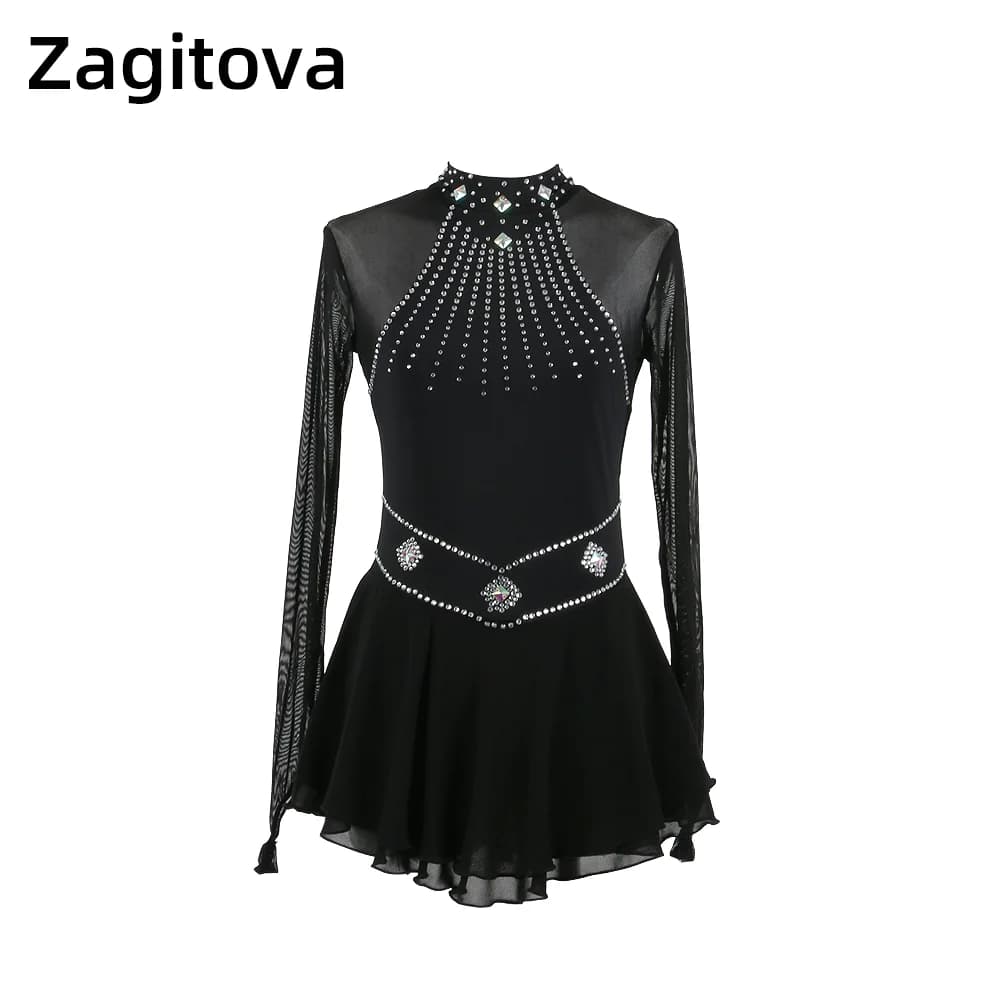 Zagitova vestito da pattinaggio artistico donna ragazze gonna da pattinaggio su ghiaccio Performance Competition gonna a rete Costume senza maniche nero