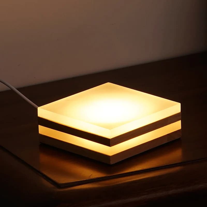 Lampada da Tavolo Artistica in Legno Quadrata, Luce da Scrivania a Luminosità Regolabile, Illuminazione Notturna Dimmerabile per Comodino, Luce Notturna Decorativa a Forma di Vaso