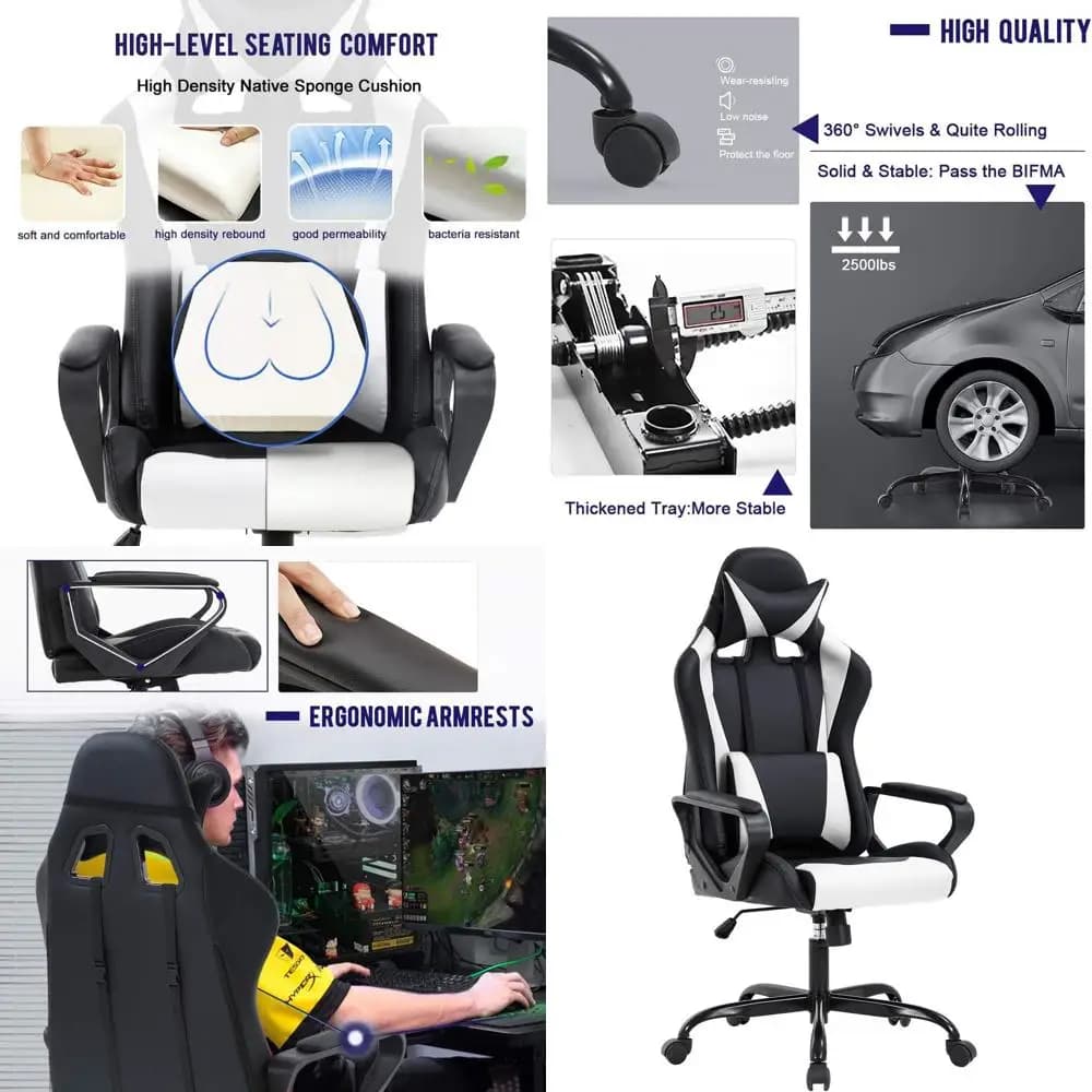 Sedia da ufficio girevole ergonomica con schienale alto e supporto lombare per giochi per PC e lavoro da scrivania, bianca