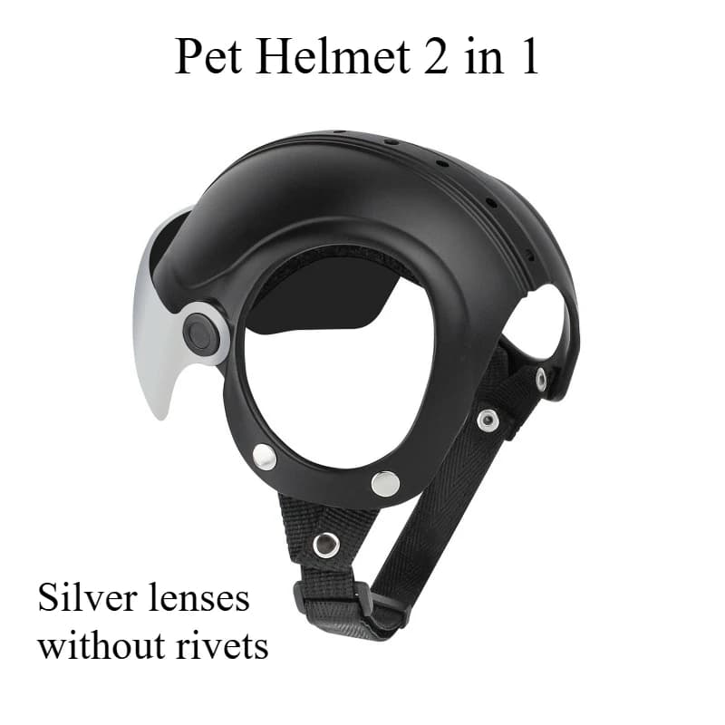 New pet helmet glasses integrated dog motorcycle punk style small dog outdoor riding windproof transparent silver no rivets