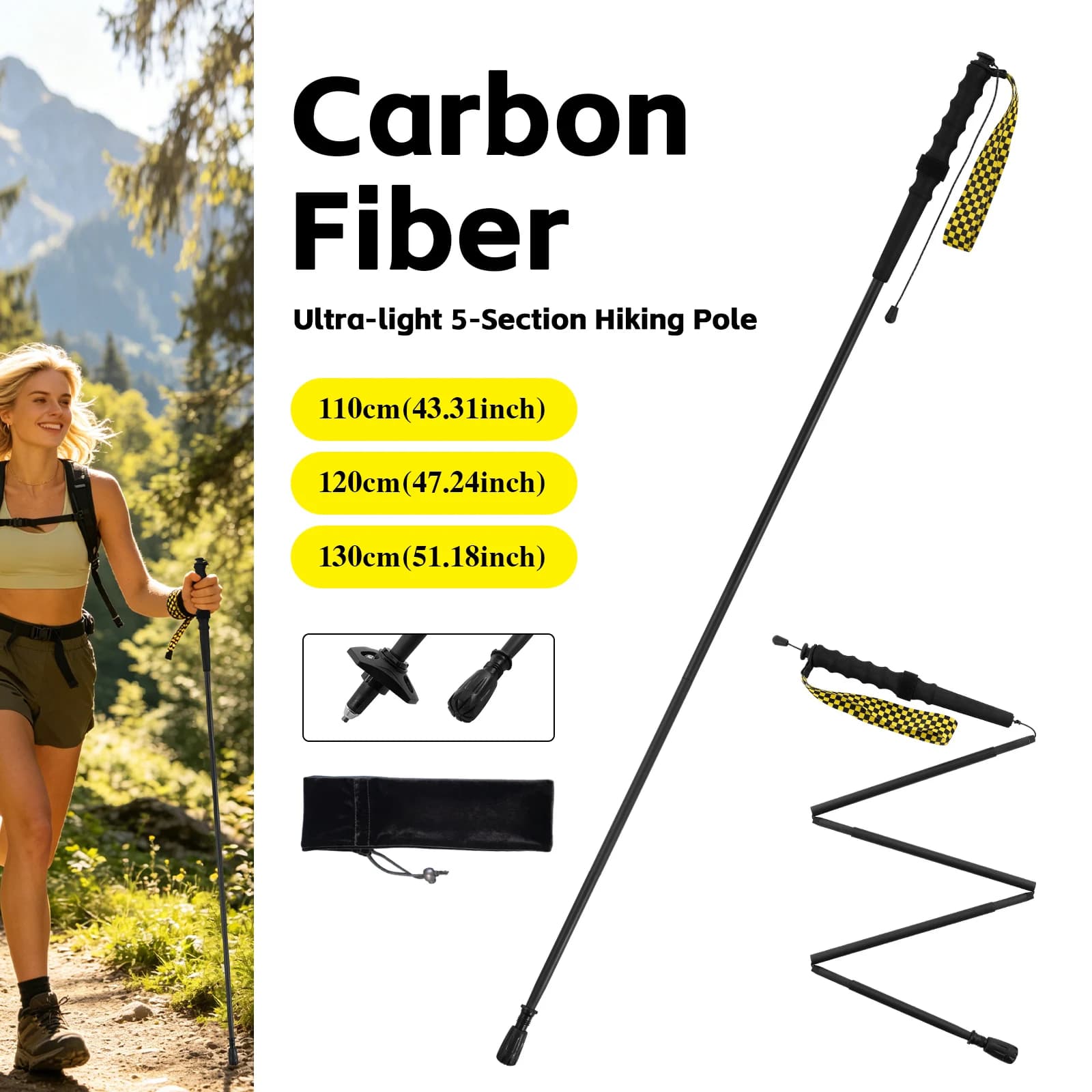 Ultra Light Trekking Pole Carbon Folding Hiking Stick Collapsible Hiking Poles Trekking Stick Walking Poles Walk