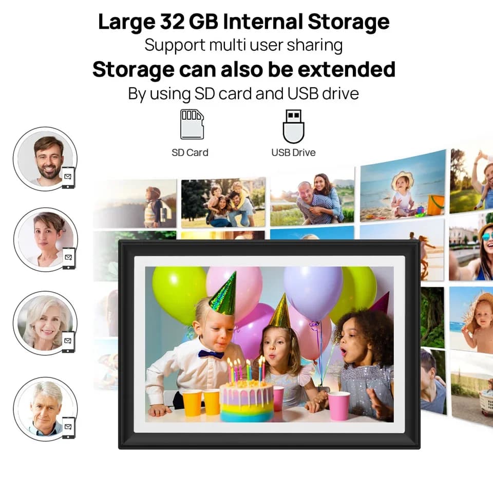 Nuova Cornice Digitale WiFi Smart da 10.1 Pollici con 32GB SSA, Schermo Touch IPS LCD, Riproduzione MP3 e Orologio - Miglior Regalo di Natale per Amici
