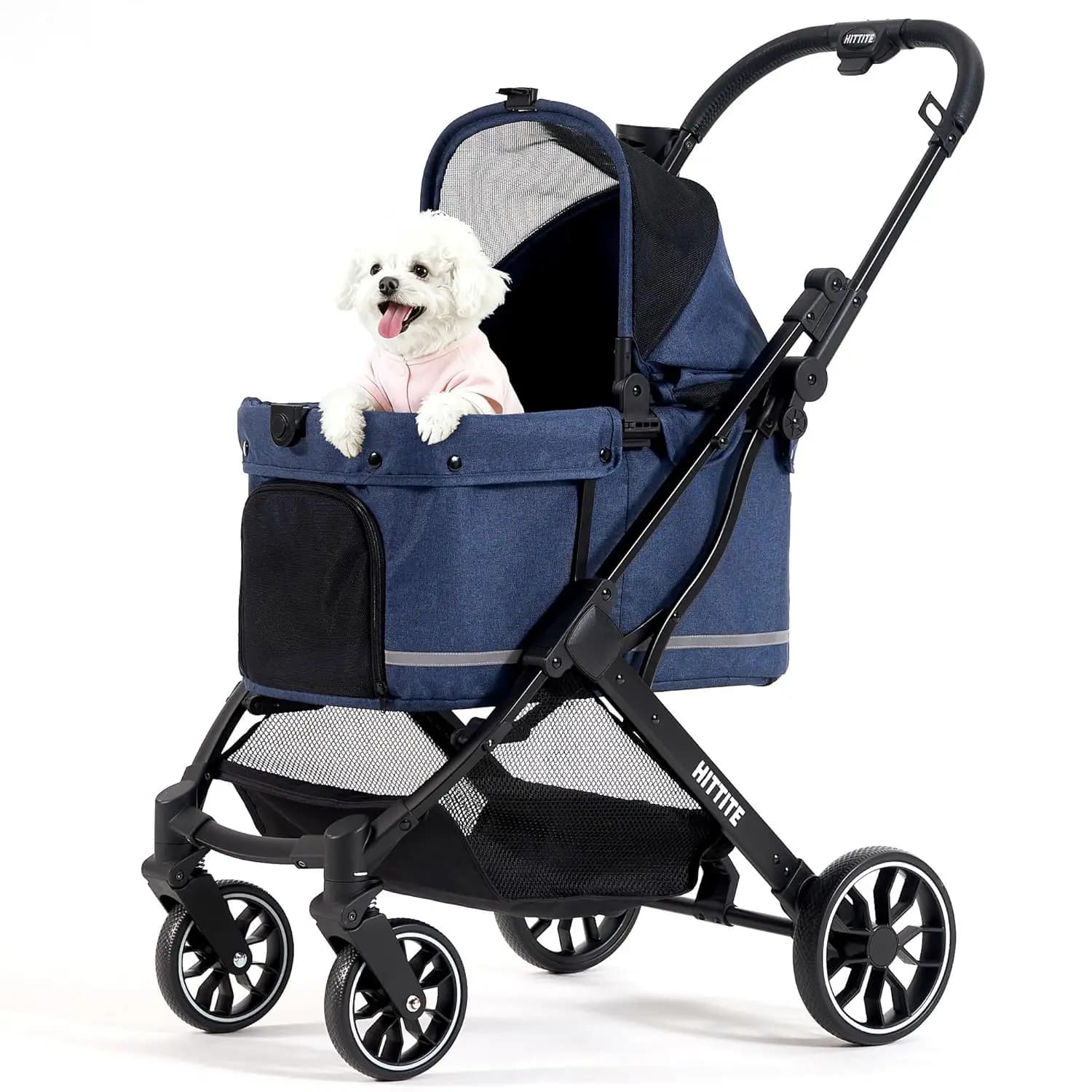 Passeggino per animali domestici resistente alle intemperie con tettuccio regolabile, design pieghevole a 4 ruote per cani di piccola e media taglia fino a 25 kg