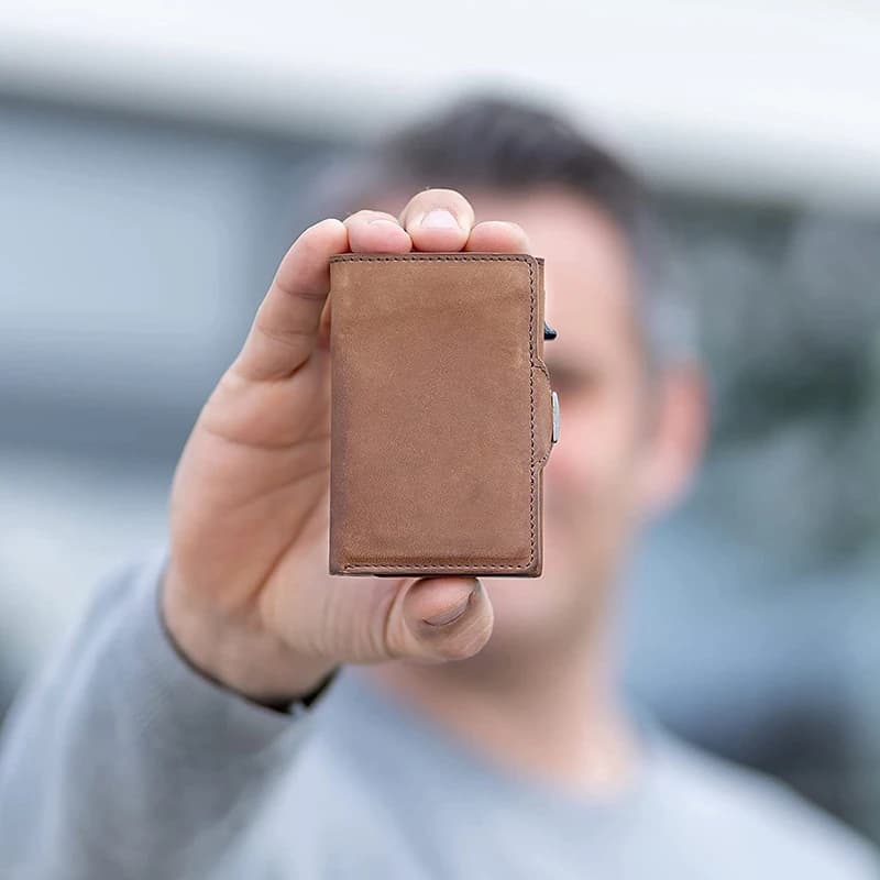 Portafoglio in Vera Pelle con Blocco RFID, Porta Carte di Credito di Lusso, Portamonete, Custodia Pop-Up, Portafogli Trifold per Uomo e Donna