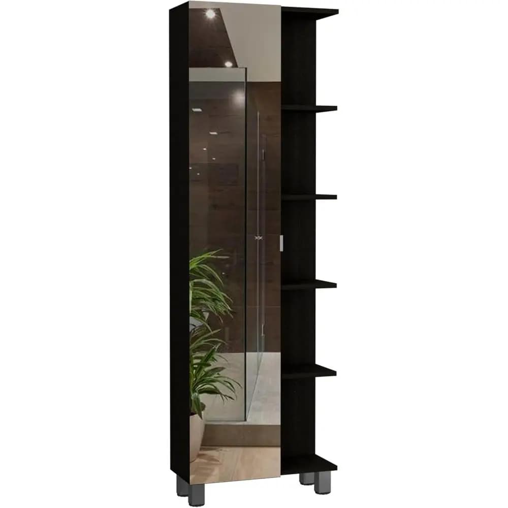 Armadio a Specchio a Una Porta con Ripiani Interni e Ampio Spazio di Stoccaggio per Bagno o Cucina