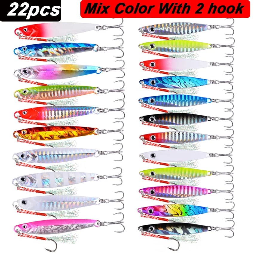 22 pz Cucchiaio di Metallo Maschere Esche Da Pesca Alla Carpa Set 60g 40g 30g 20g 17g 10g Crankbait Jig Cucchiai Wobbler Esca Esche Da Pesca in Mare Pesca