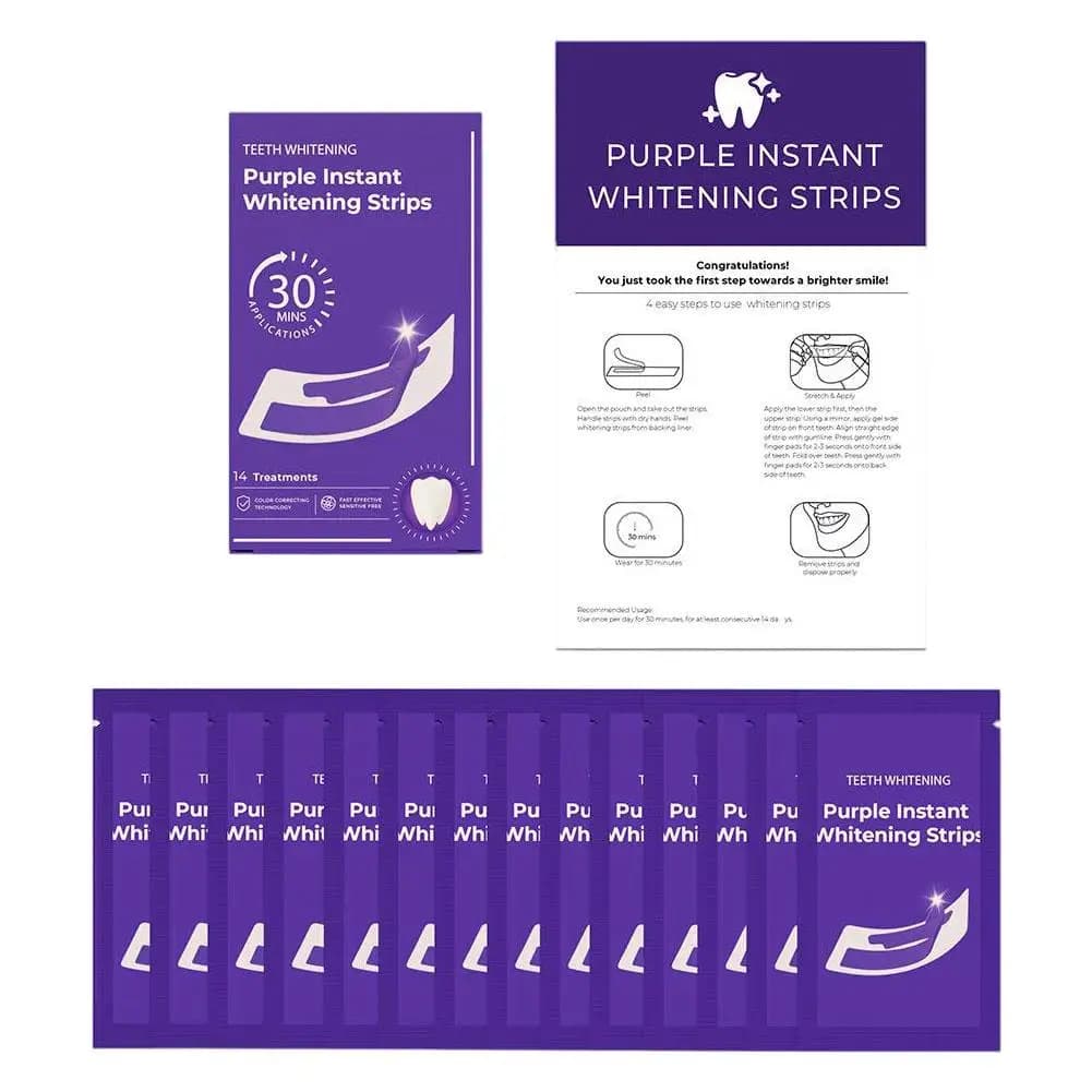 Whitening Strips for Denti V34 Viola, 14 Treatments - Advanced Formula Safe for Sensitive Tooths, Home Daily Whitening Kit in 10 Minutes