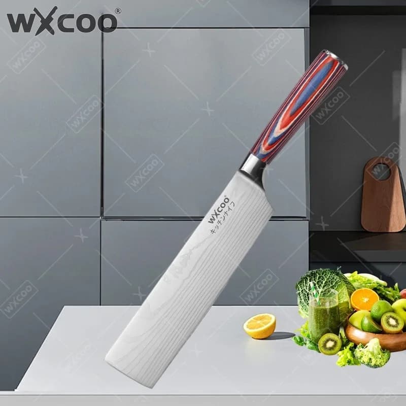 WXCOO 1 Piece Stainless Steel Kitchen Knife Damasked with Red Wood Handle, Professional Meat Knife, Multipurpose Knife, Bone Knife, Fruit Slicing Knife